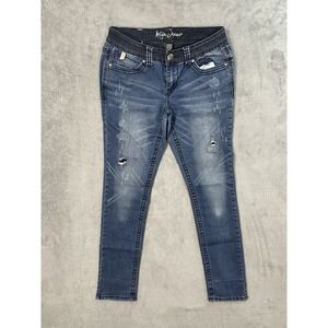 Ariya Jeans Womens 8 Blue Ripped Denim Skinny Embellished Flap Pockets Preppy